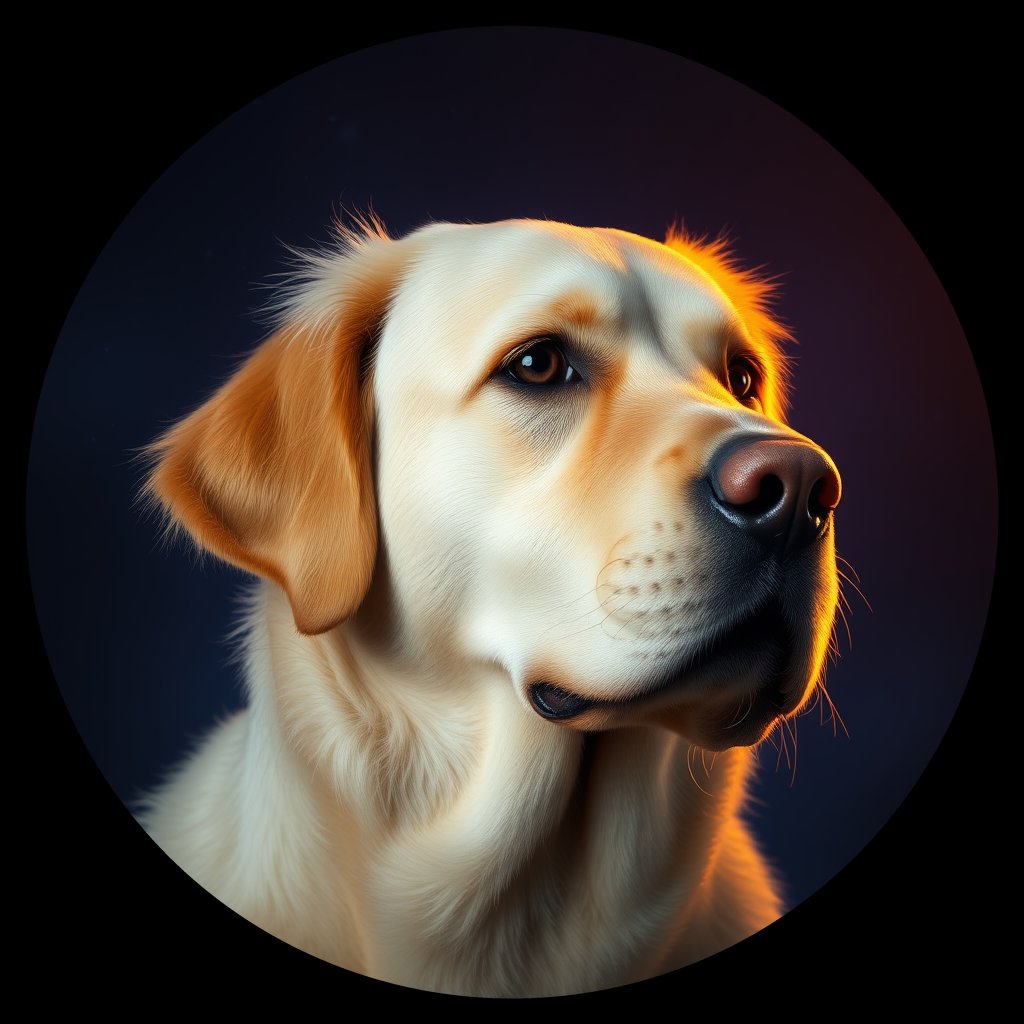 Cosmic medallion portrait of GRLS_grlsI8TC3SCC, a Golden Retriever
