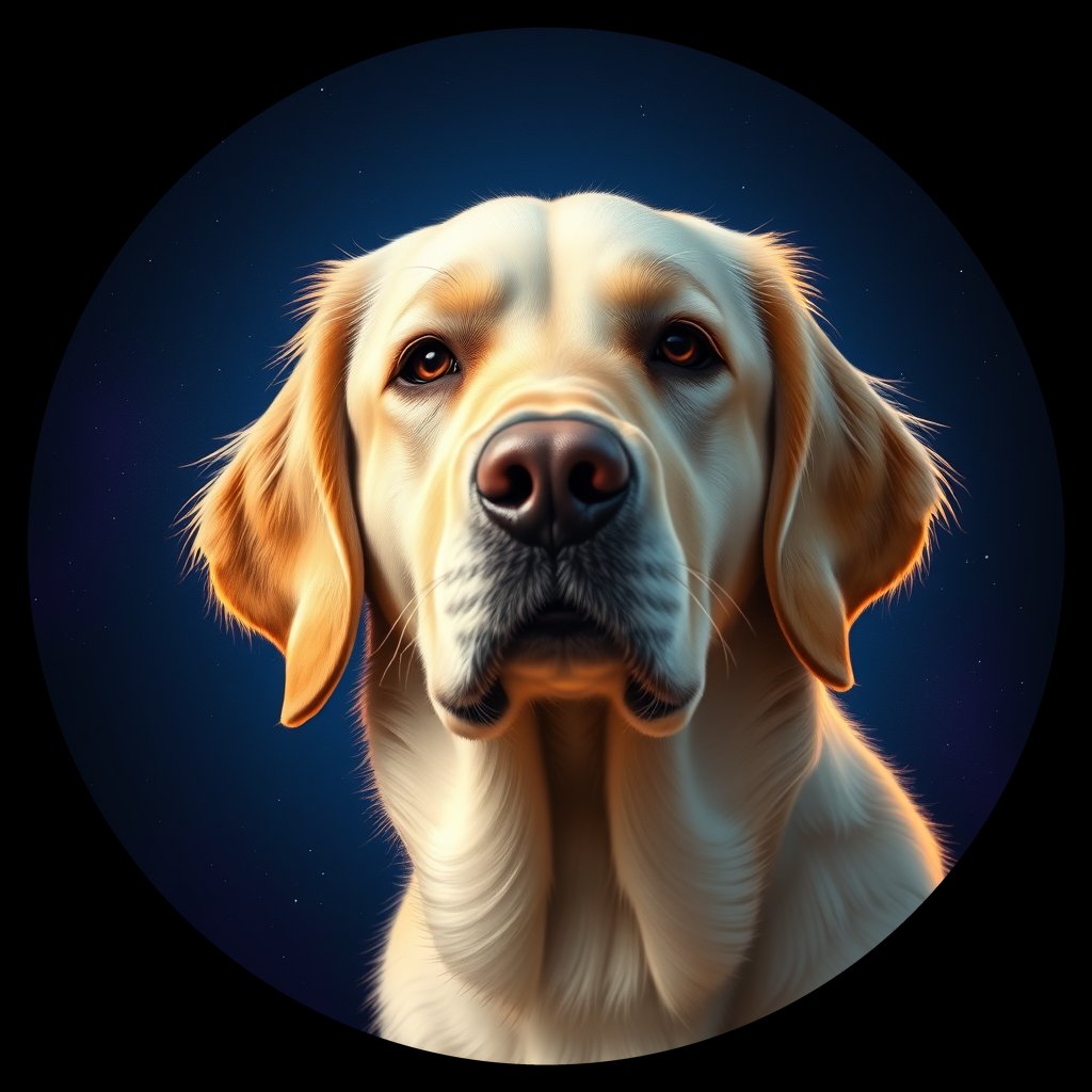 Cosmic medallion portrait of GRLS_grlsI91FWL00, a Golden Retriever