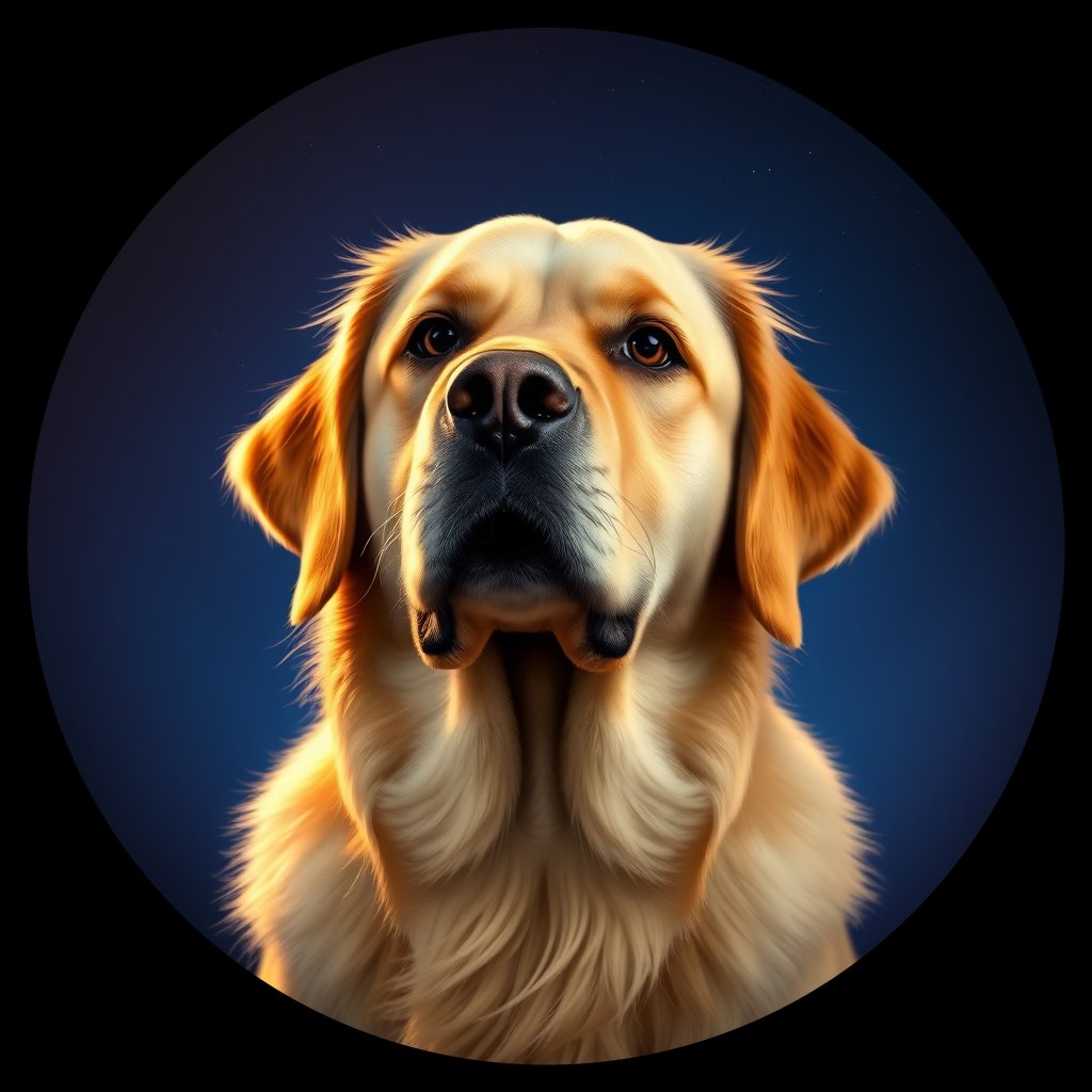Cosmic medallion portrait of GRLS_grlsI9WFVMM, a Golden Retriever