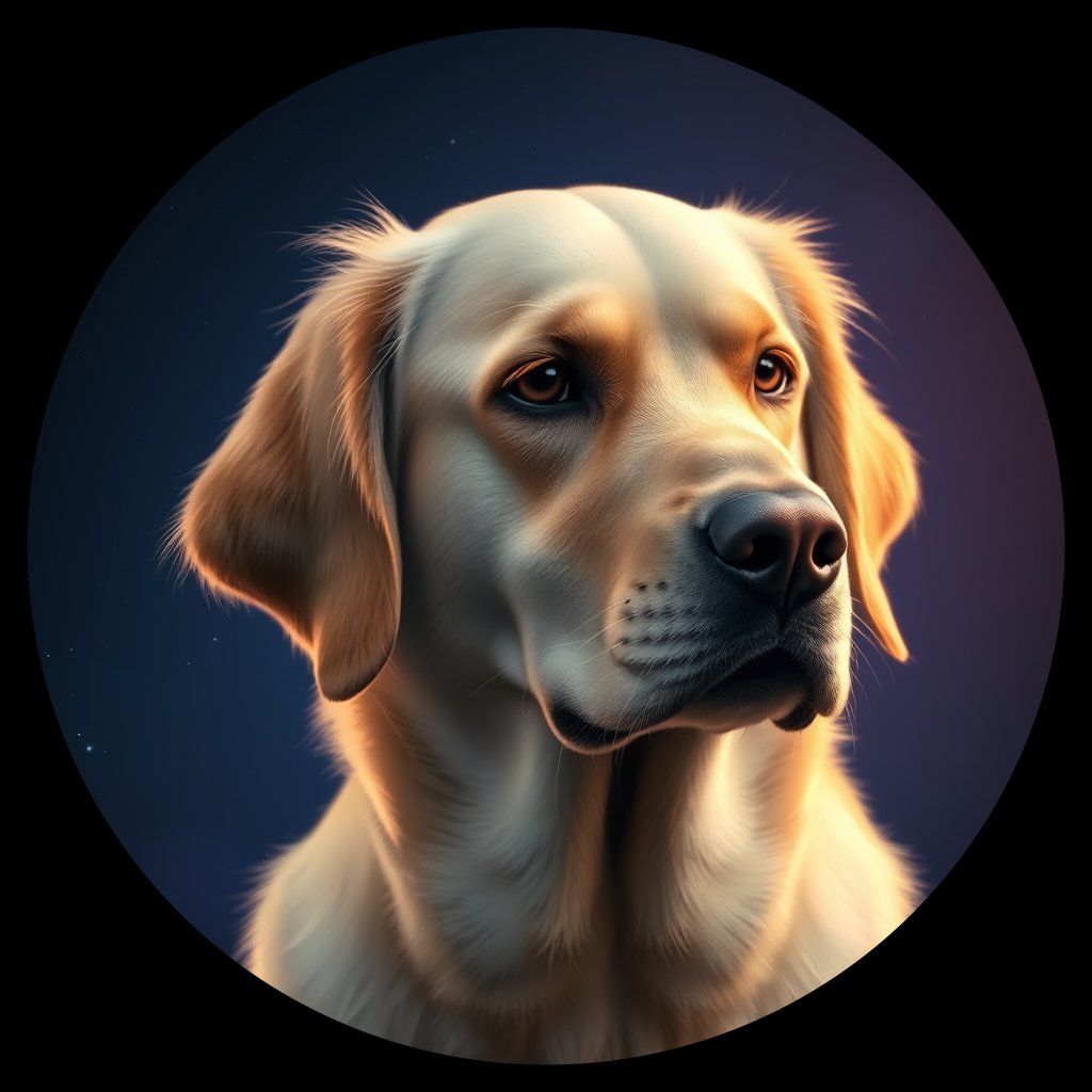 Cosmic medallion portrait of GRLS_grlsIB8ZCI66, a Golden Retriever