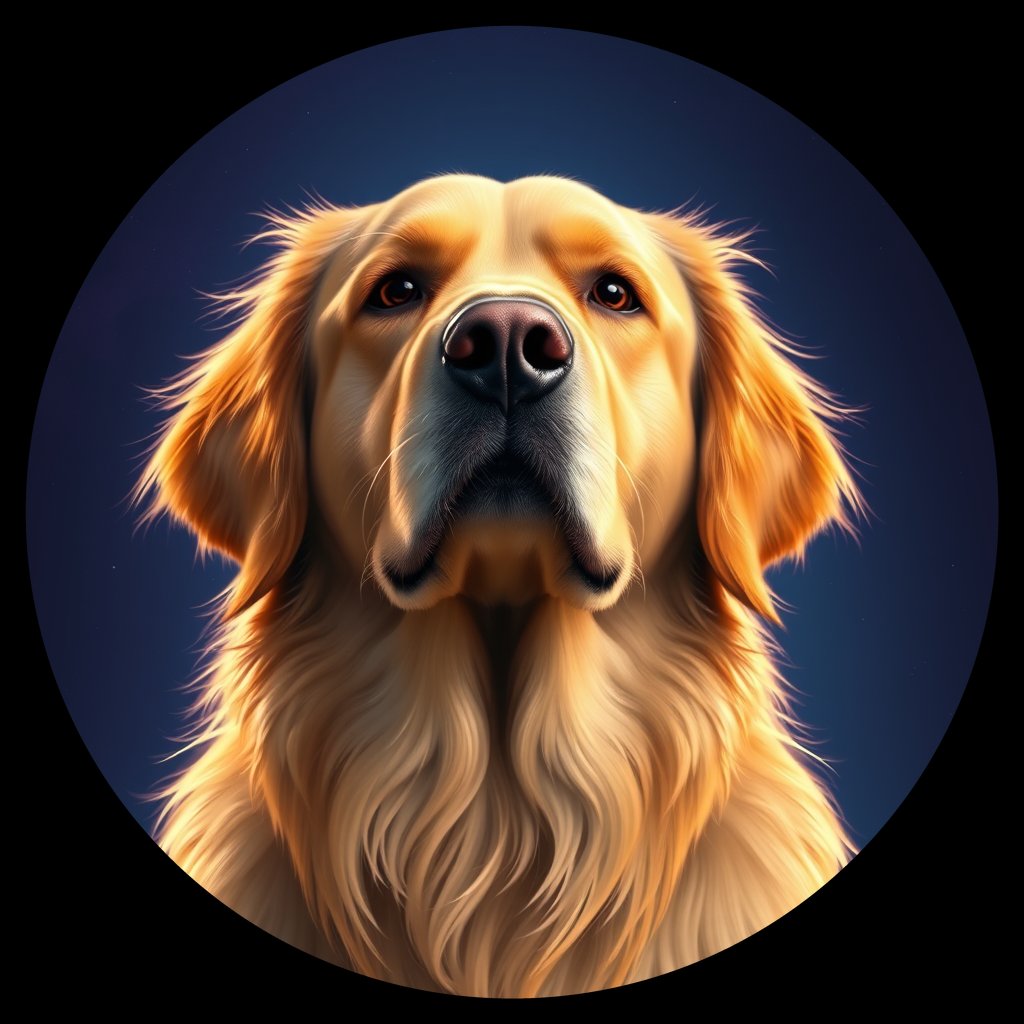 Cosmic medallion portrait of GRLS_grlsICW7BS77, a Golden Retriever