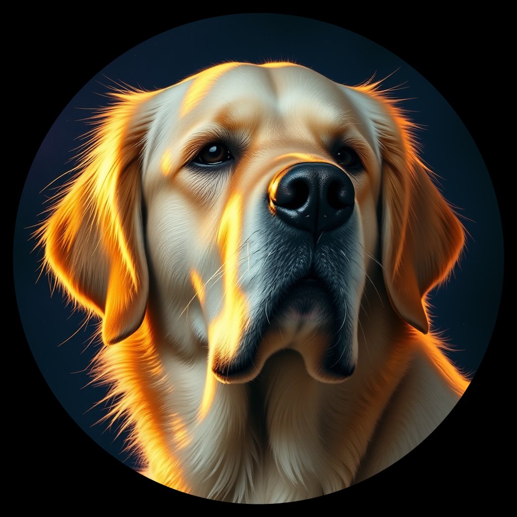 Cosmic medallion portrait of GRLS_grlsICXYCNUU, a Golden Retriever