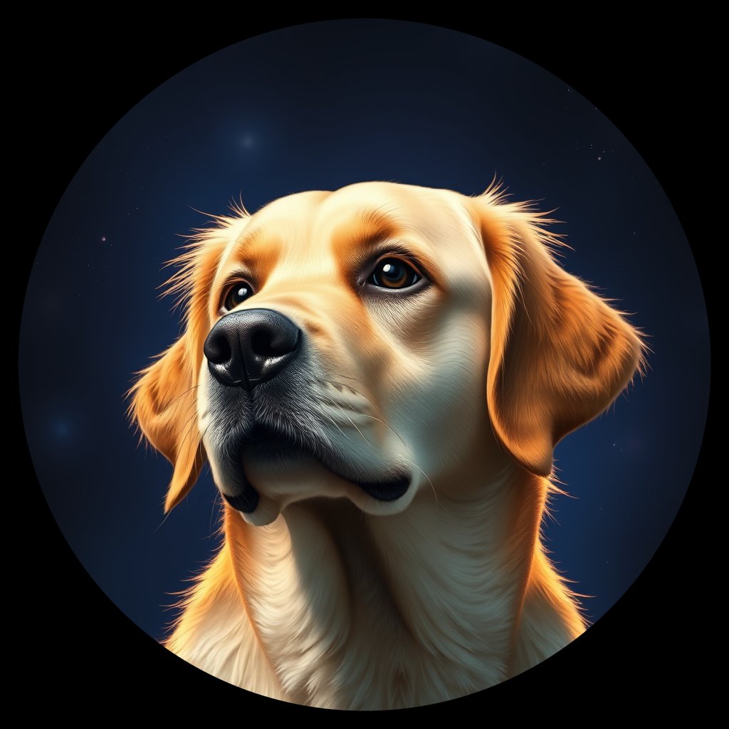 Cosmic medallion portrait of GRLS_grlsICYLHAA, a Golden Retriever