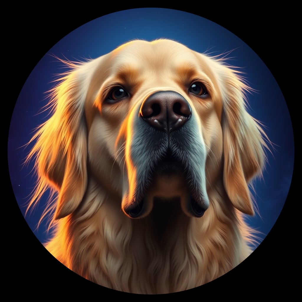 Cosmic medallion portrait of GRLS_grlsIECF3CC, a Golden Retriever