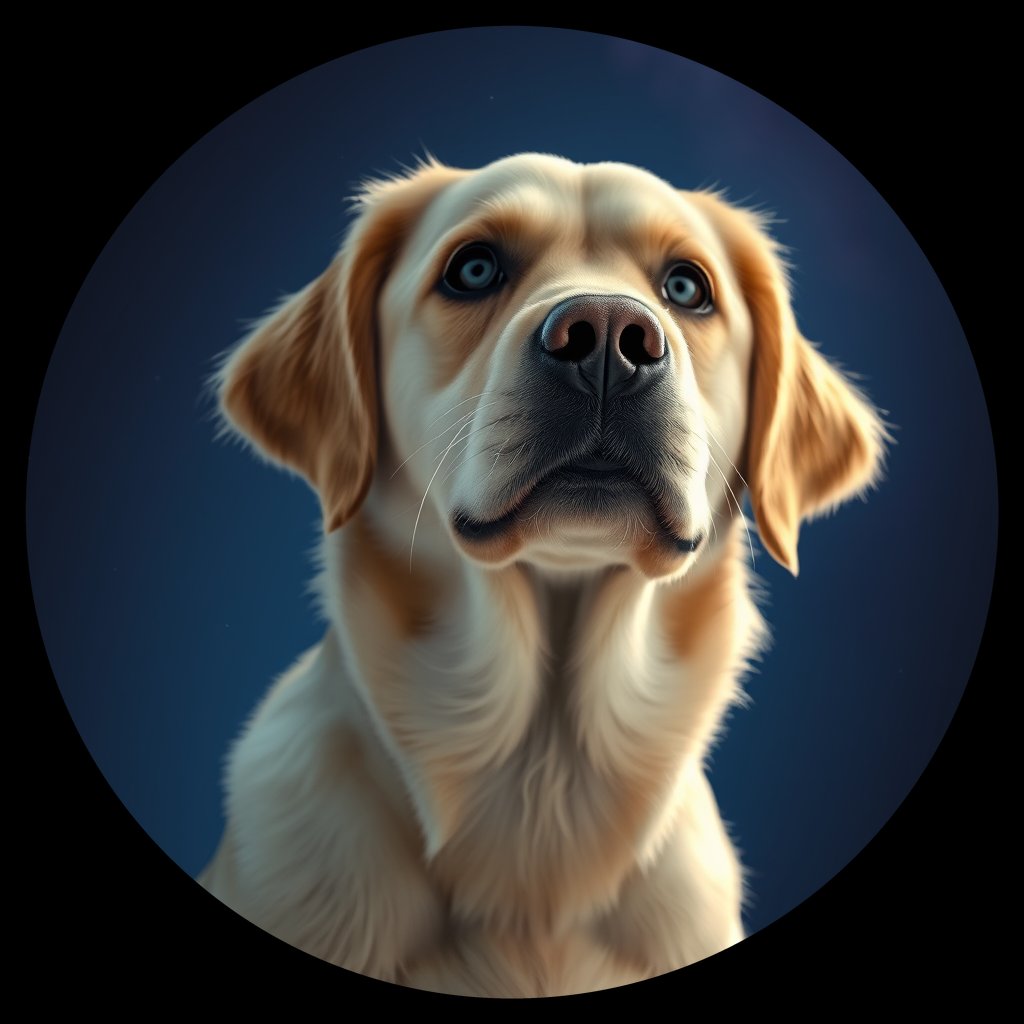Cosmic medallion portrait of GRLS_grlsIELLVB99, a Golden Retriever