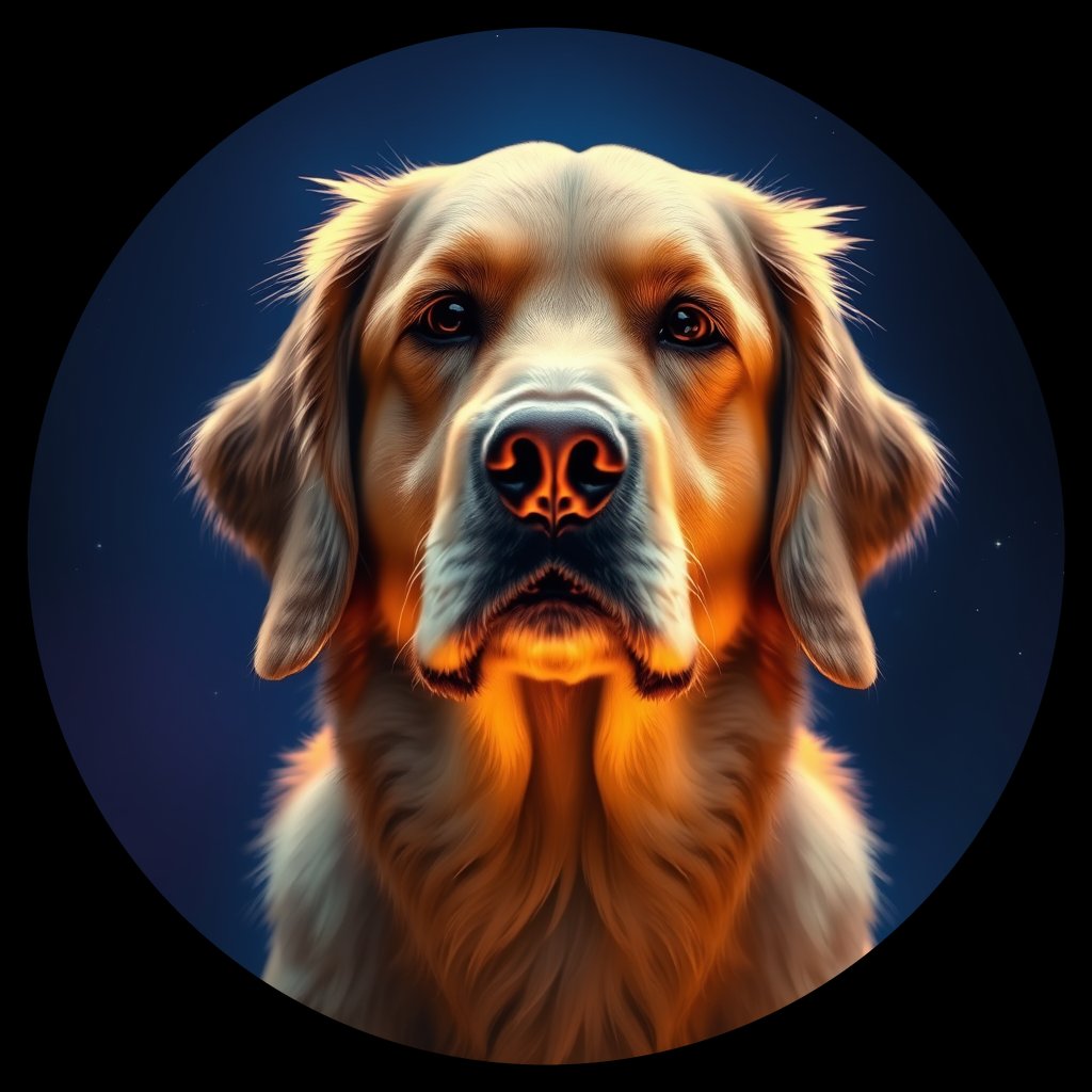 Cosmic medallion portrait of GRLS_grlsIEOM14RR, a Golden Retriever
