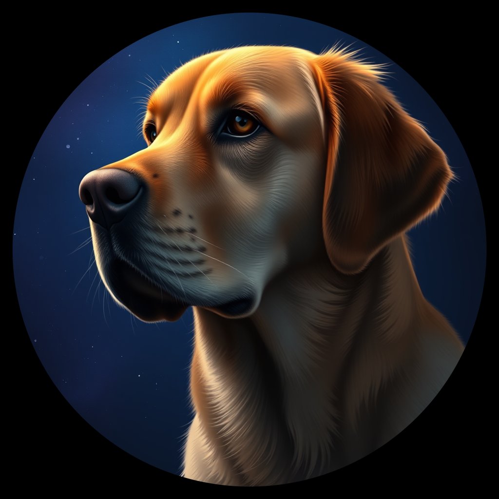 Cosmic medallion portrait of GRLS_grlsIFPY0Y33, a Golden Retriever