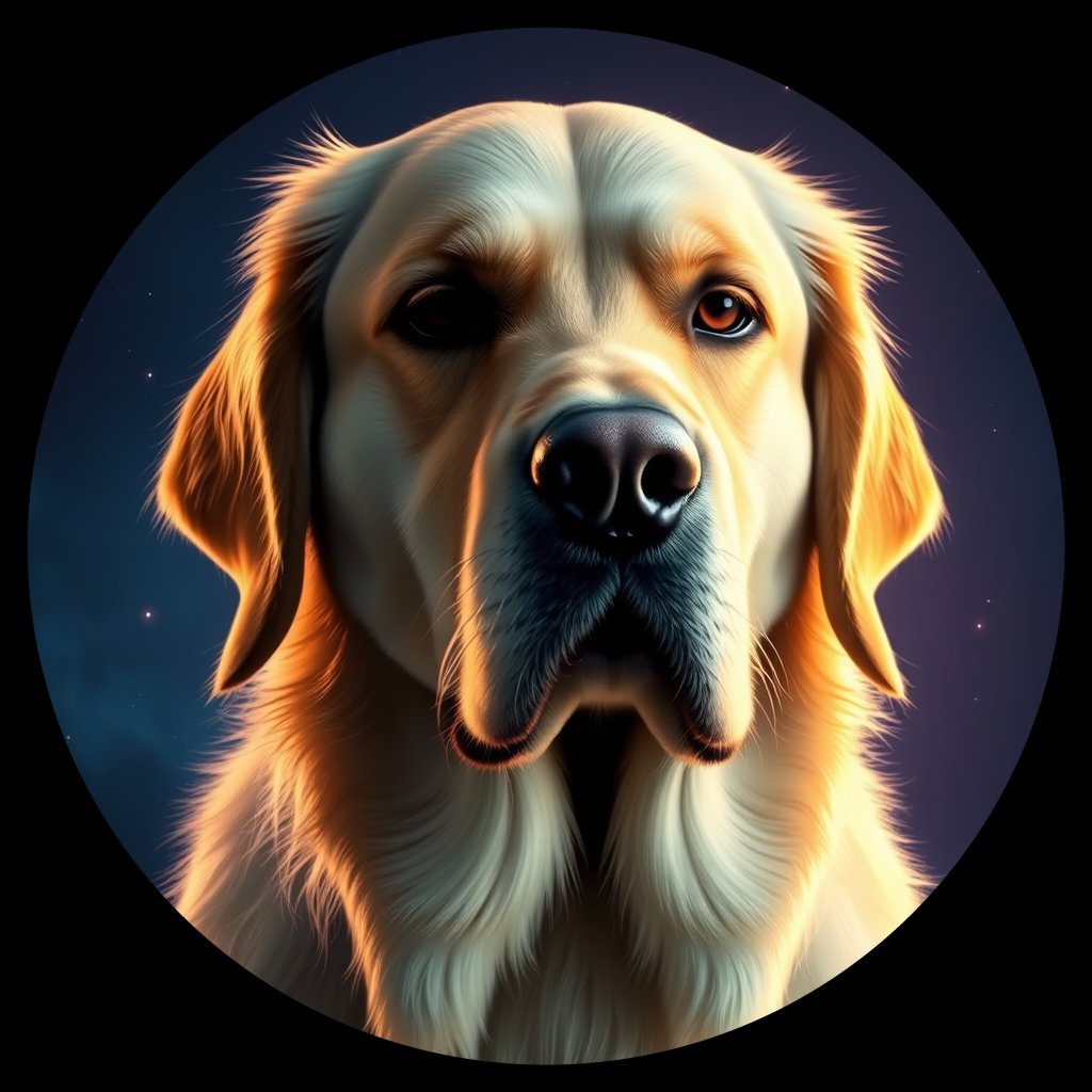 Cosmic medallion portrait of GRLS_grlsIG55M1RR, a Golden Retriever