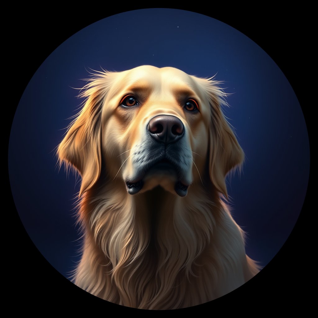 Cosmic medallion portrait of GRLS_grlsIGPYD4ZZ, a Golden Retriever