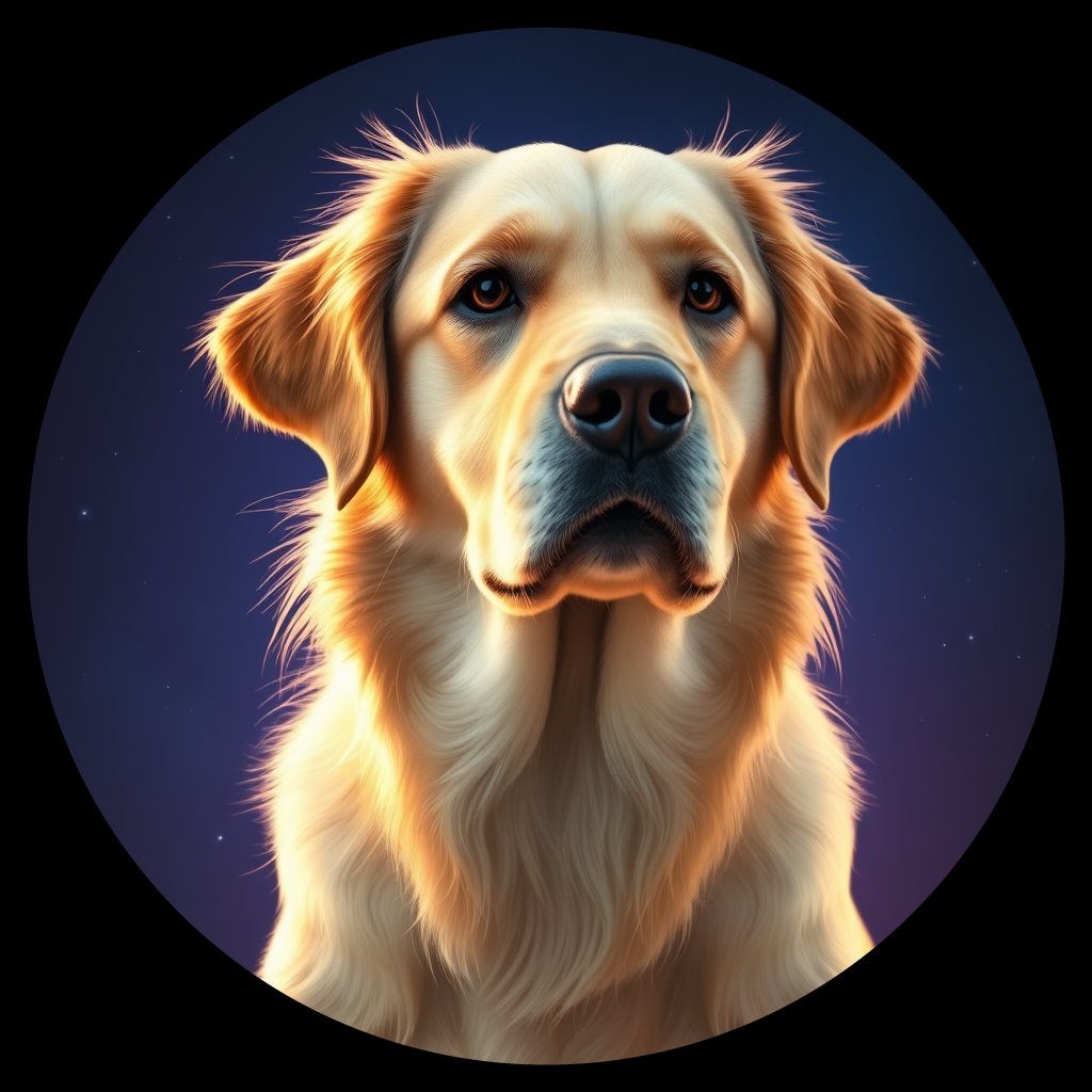 Cosmic medallion portrait of GRLS_grlsIGWA7XOO, a Golden Retriever