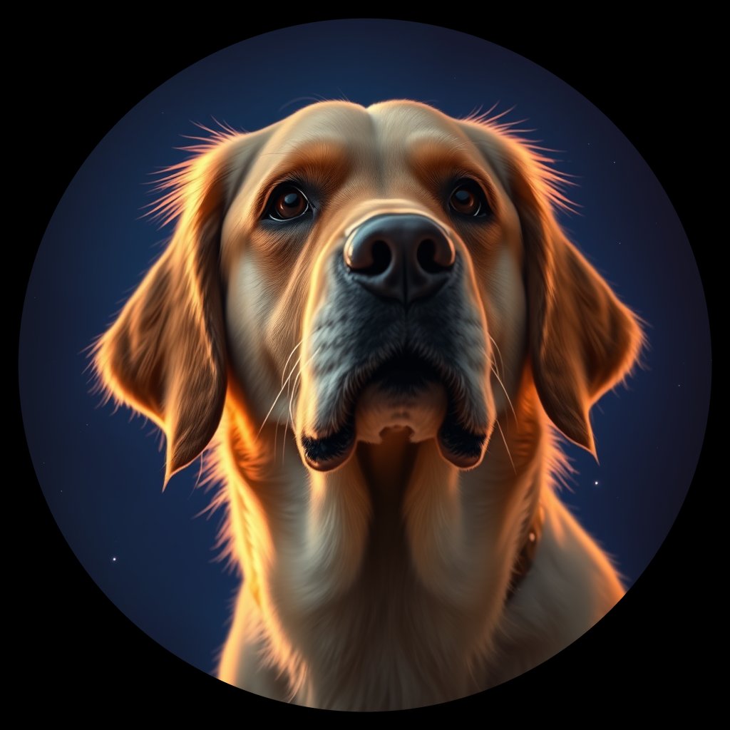 Cosmic medallion portrait of GRLS_grlsIIDCBQ00, a Golden Retriever