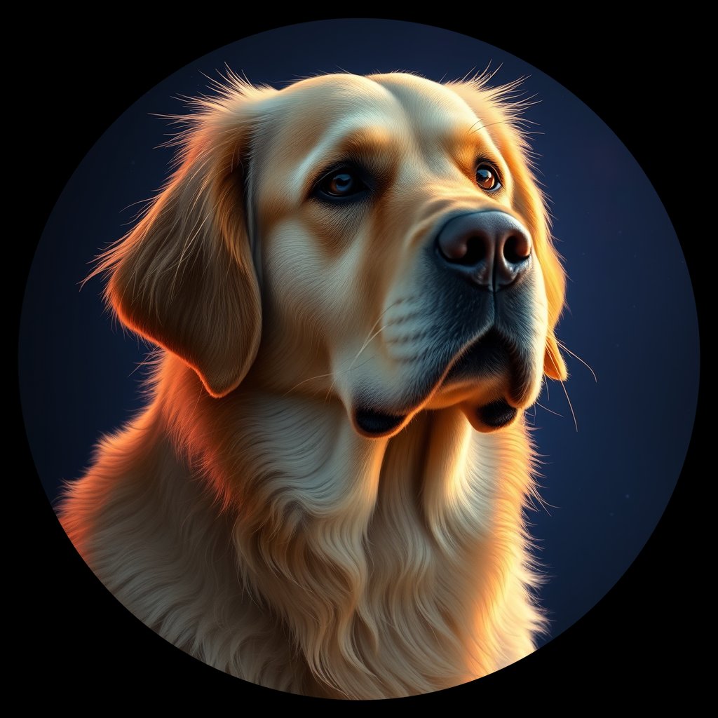 Cosmic medallion portrait of GRLS_grlsIIS2GMVV, a Golden Retriever