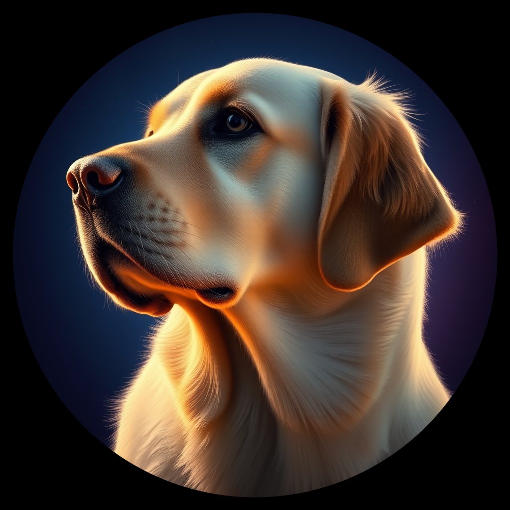 Cosmic medallion portrait of GRLS_grlsIIVSMIHH, a Golden Retriever
