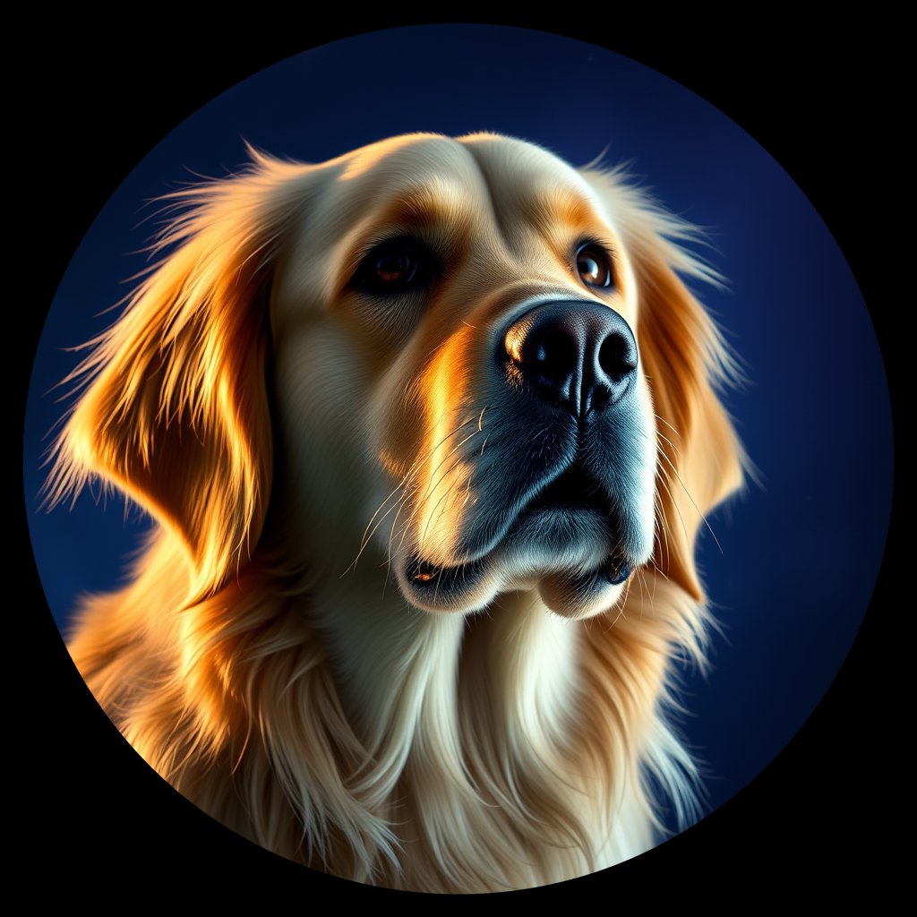 Cosmic medallion portrait of GRLS_grlsIJNFU3SS, a Golden Retriever