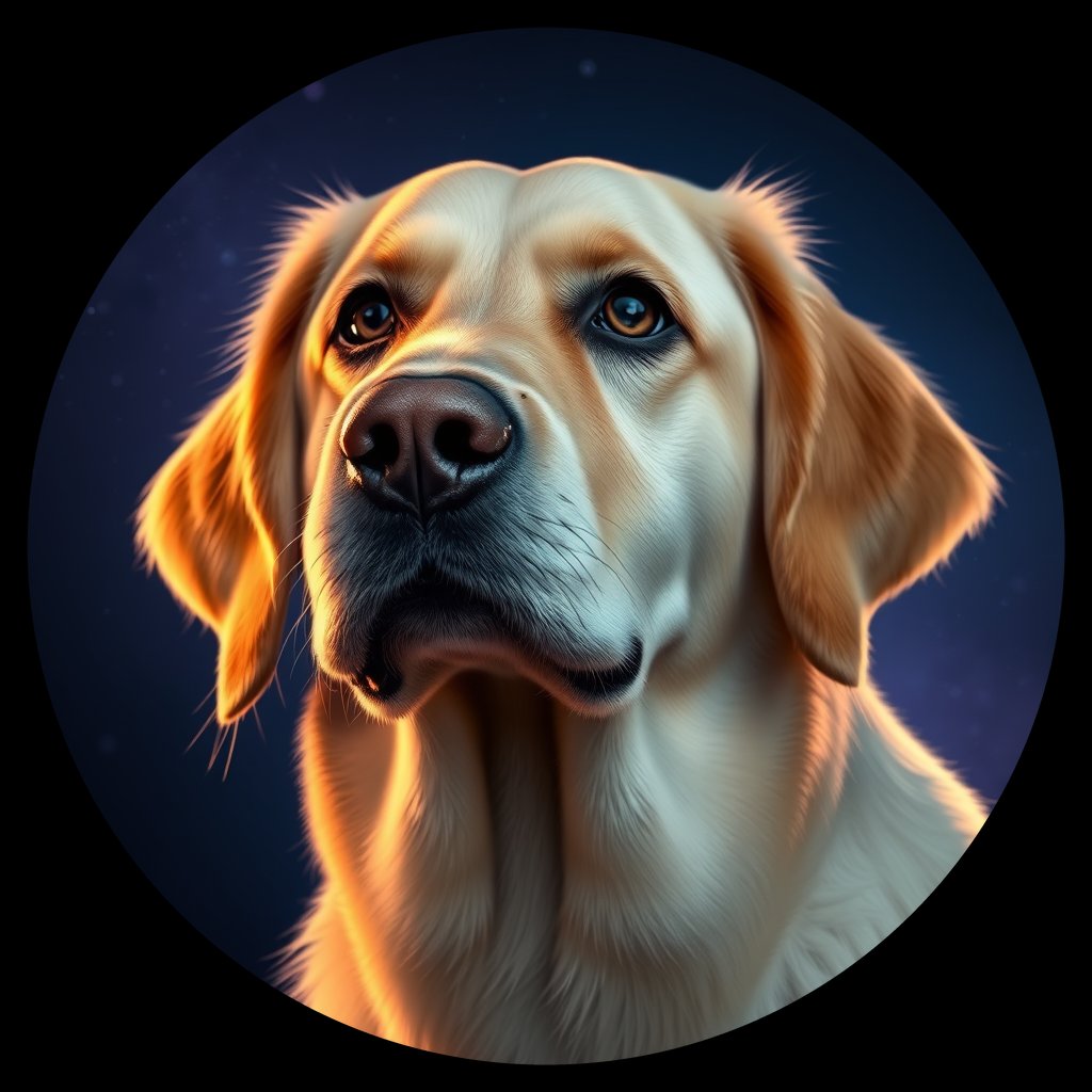 Cosmic medallion portrait of GRLS_grlsILJ2U244, a Golden Retriever
