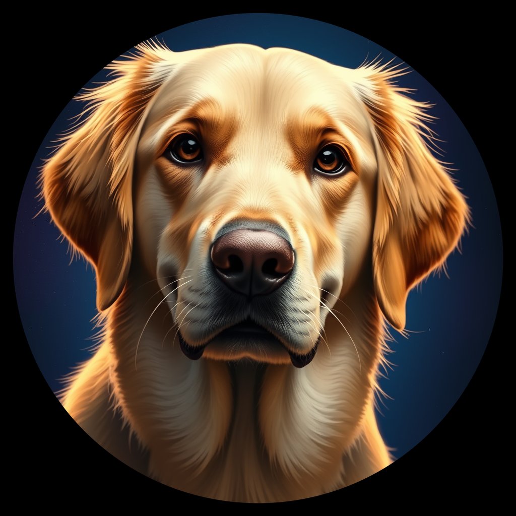 Cosmic medallion portrait of GRLS_grlsIN2KQ44, a Golden Retriever
