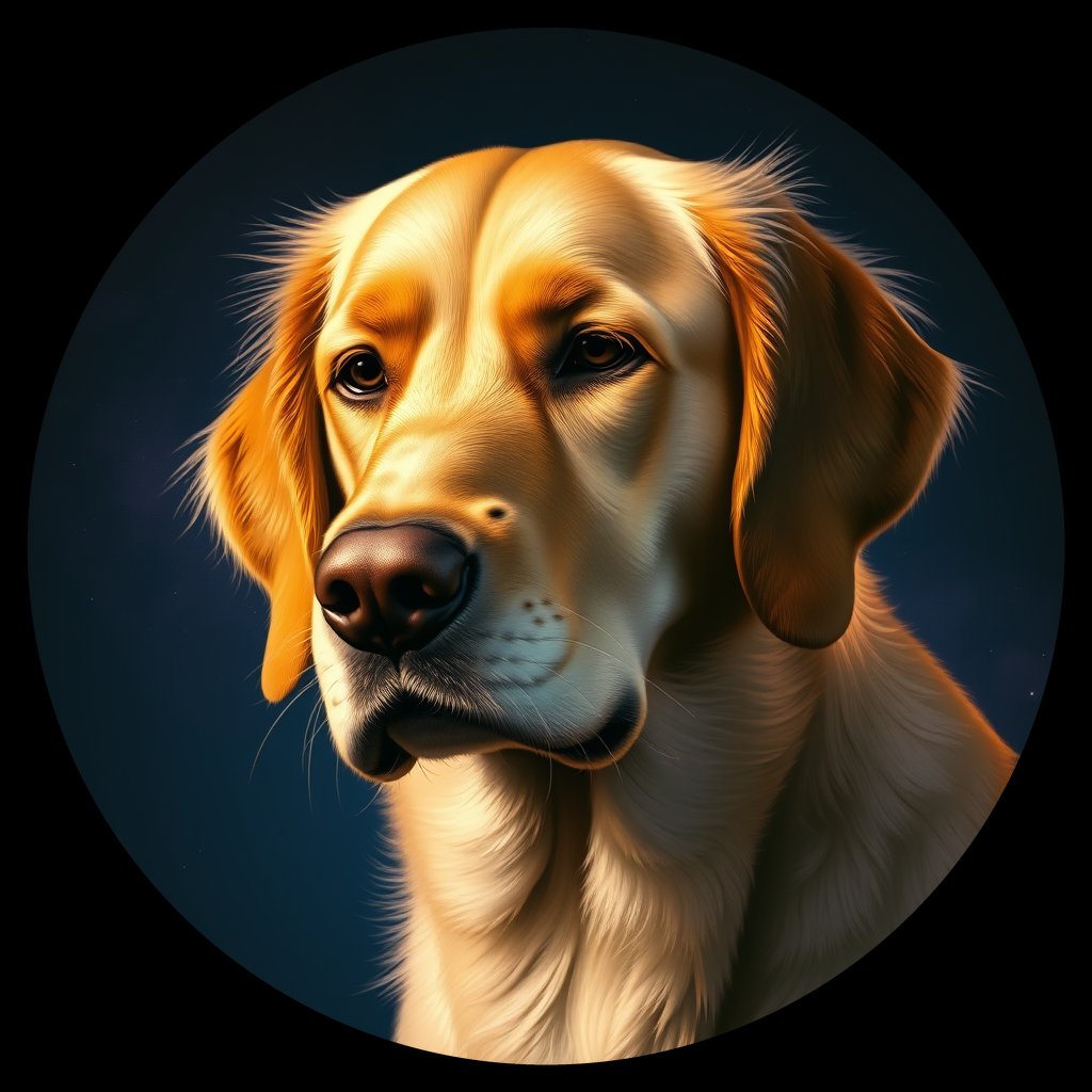 Cosmic medallion portrait of GRLS_grlsIOYBJHWW, a Golden Retriever