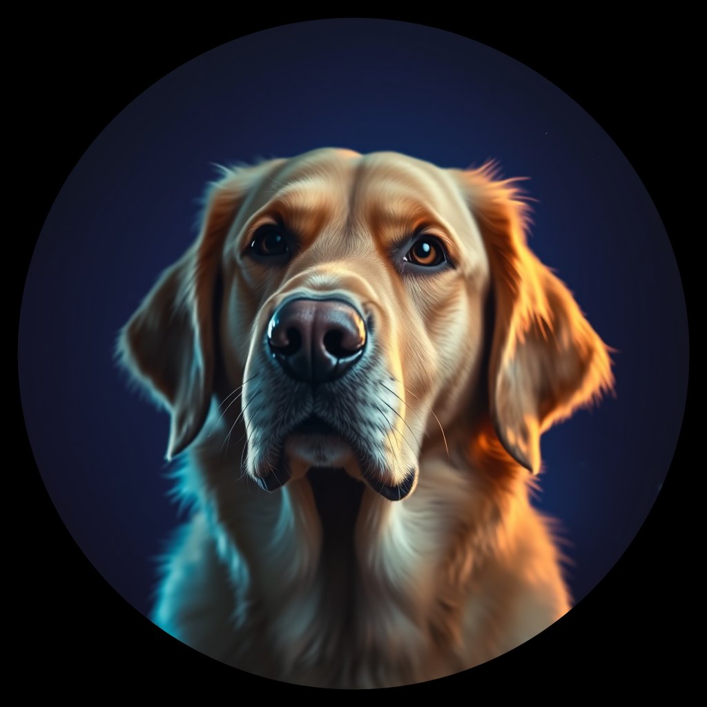 Cosmic medallion portrait of GRLS_grlsIP856OHH, a Golden Retriever