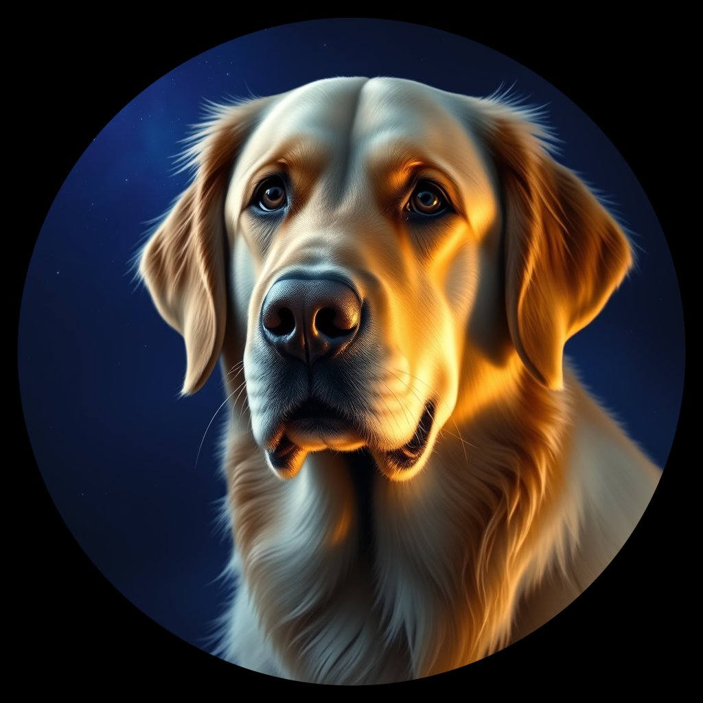 Cosmic medallion portrait of GRLS_grlsIPOJG8FF, a Golden Retriever