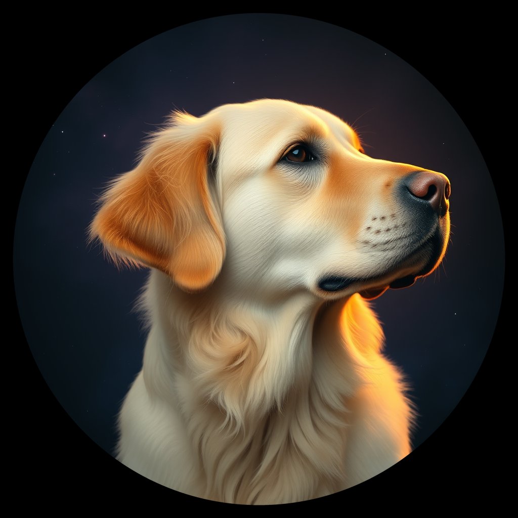 Cosmic medallion portrait of GRLS_grlsIQRHS8KK, a Golden Retriever