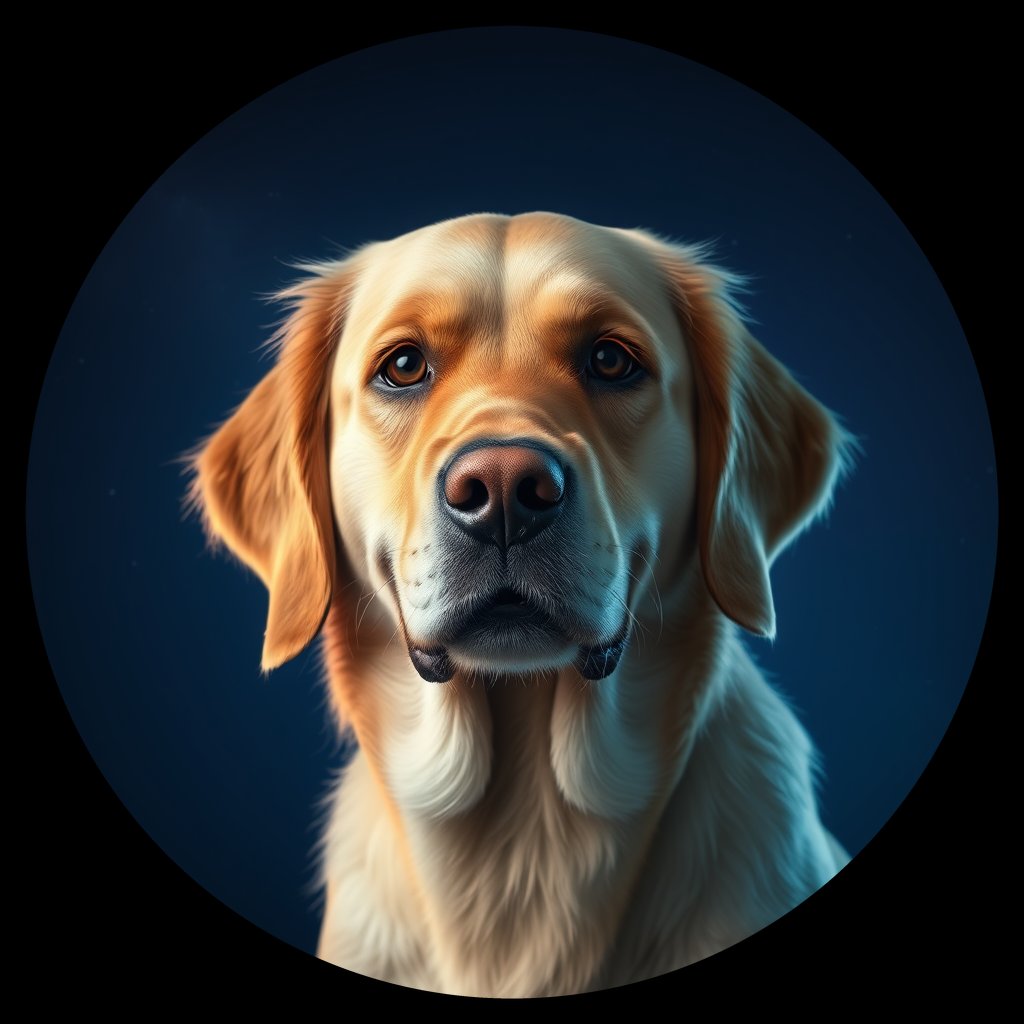 Cosmic medallion portrait of GRLS_grlsIR3T6HDD, a Golden Retriever