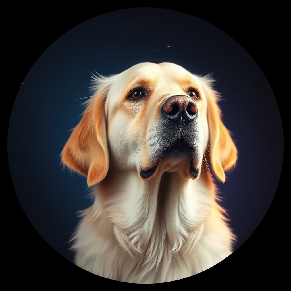 Cosmic medallion portrait of GRLS_grlsIRNI2MQQ, a Golden Retriever