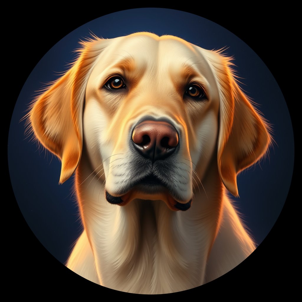 Cosmic medallion portrait of GRLS_grlsIRTGIVTT, a Golden Retriever