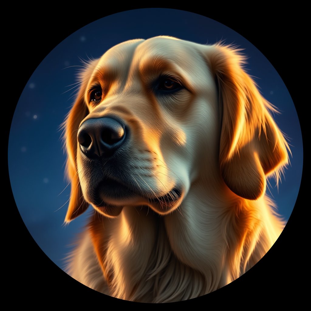 Cosmic medallion portrait of GRLS_grlsISDHJHSS, a Golden Retriever