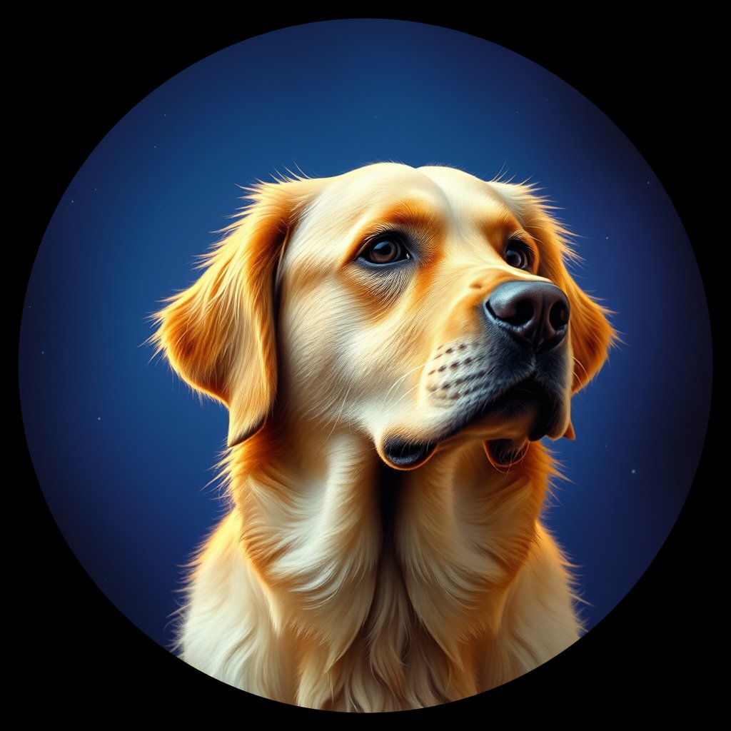 Cosmic medallion portrait of GRLS_grlsIT43TD11, a Golden Retriever