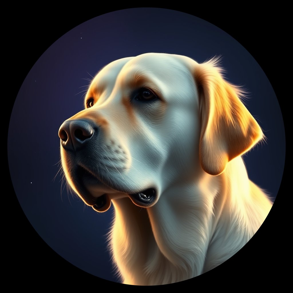 Cosmic medallion portrait of GRLS_grlsITBPWOUU, a Golden Retriever