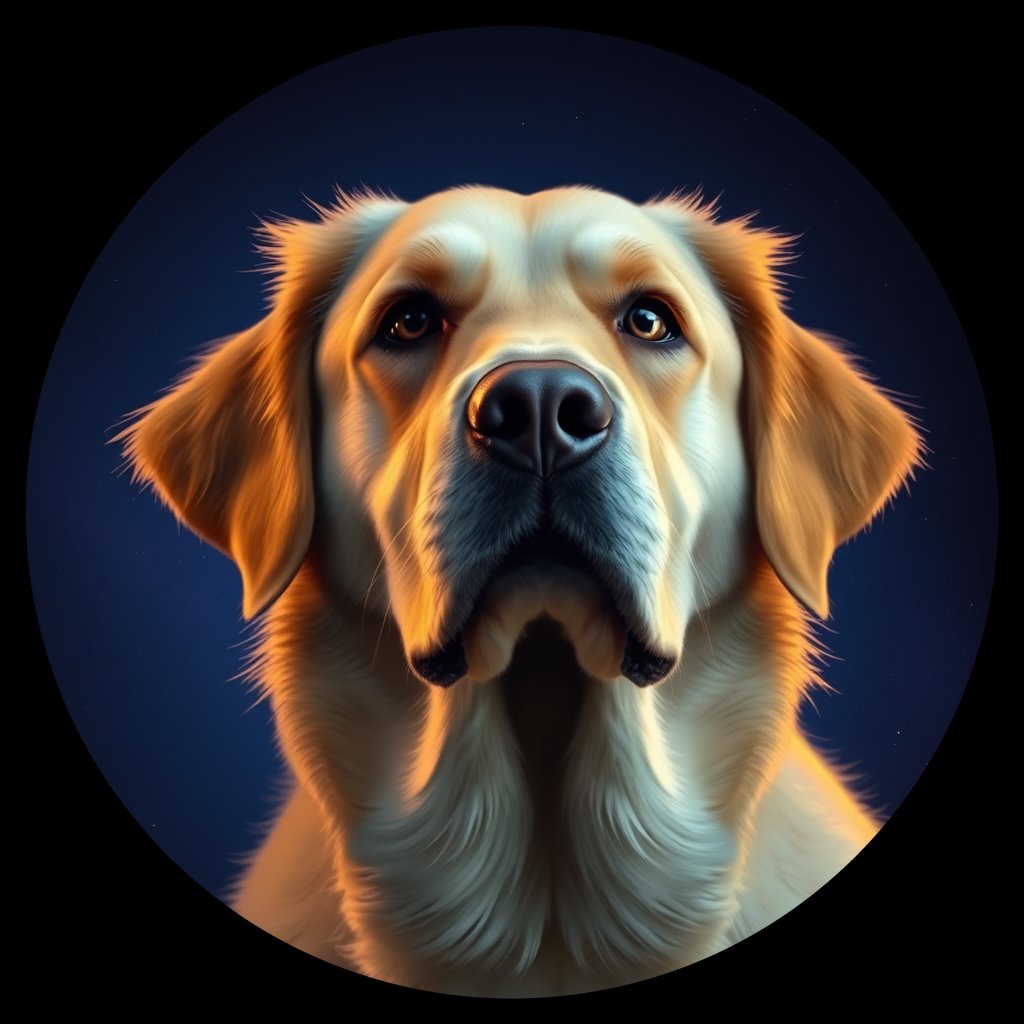 Cosmic medallion portrait of GRLS_grlsIU7GFUBB, a Golden Retriever