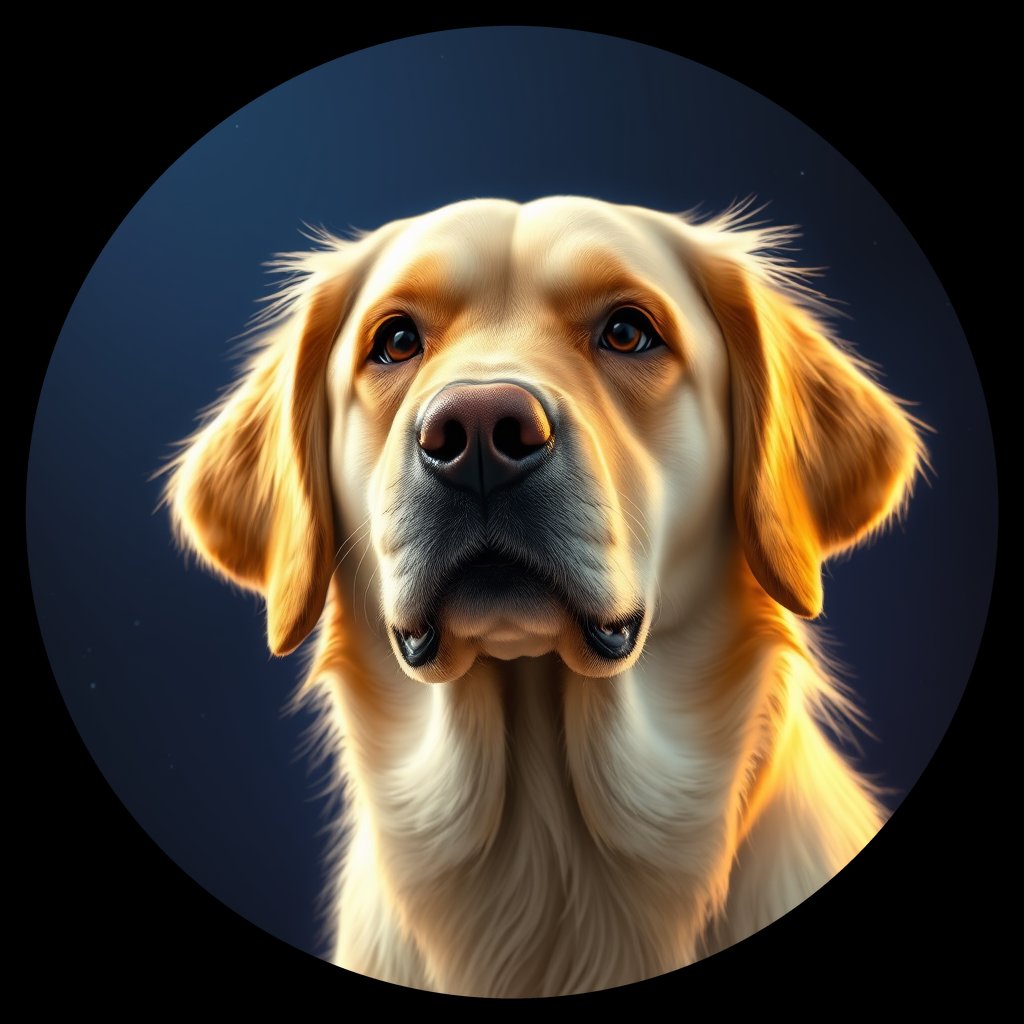 Cosmic medallion portrait of GRLS_grlsIUWK80ZZ, a Golden Retriever