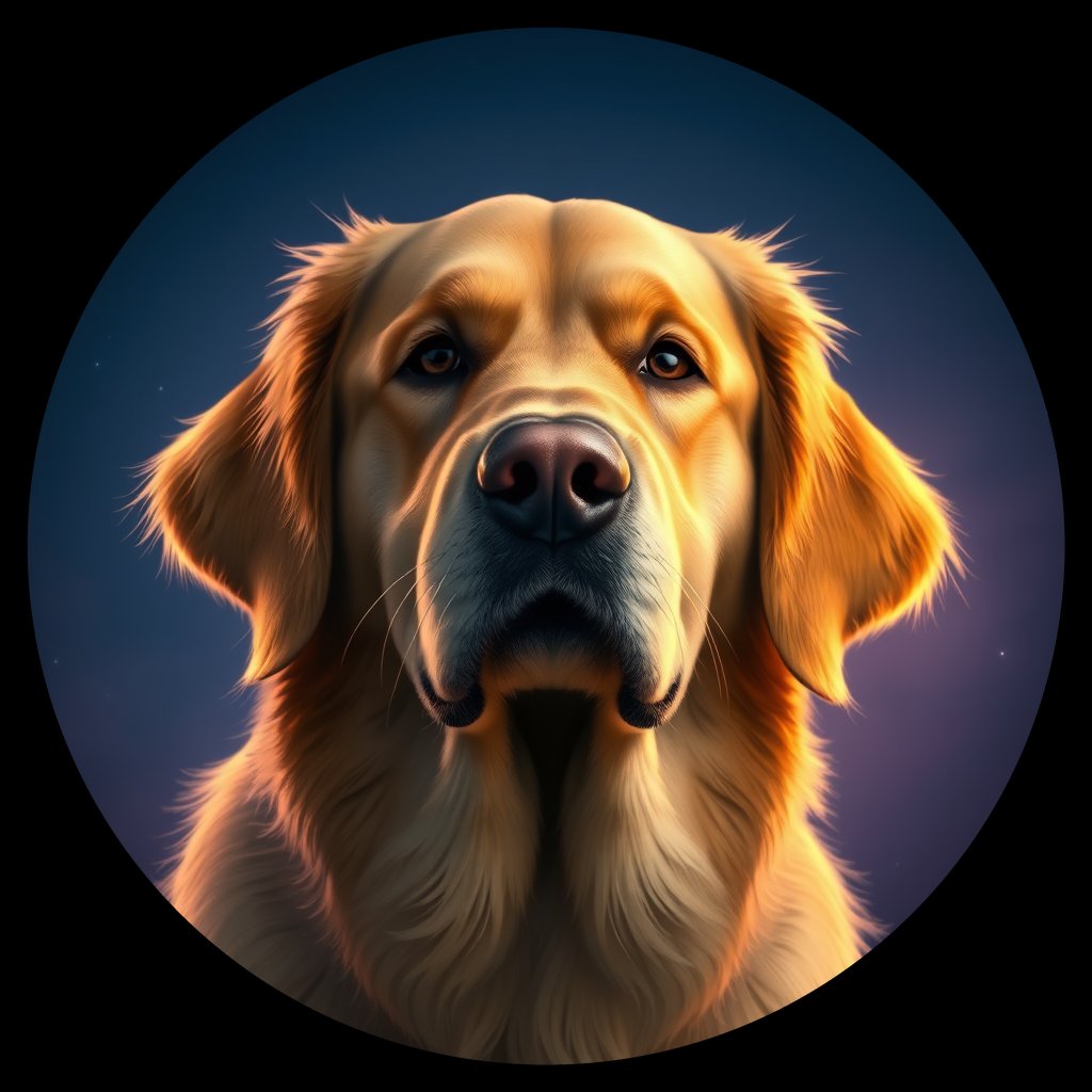 Cosmic medallion portrait of GRLS_grlsIVVOJKPP, a Golden Retriever
