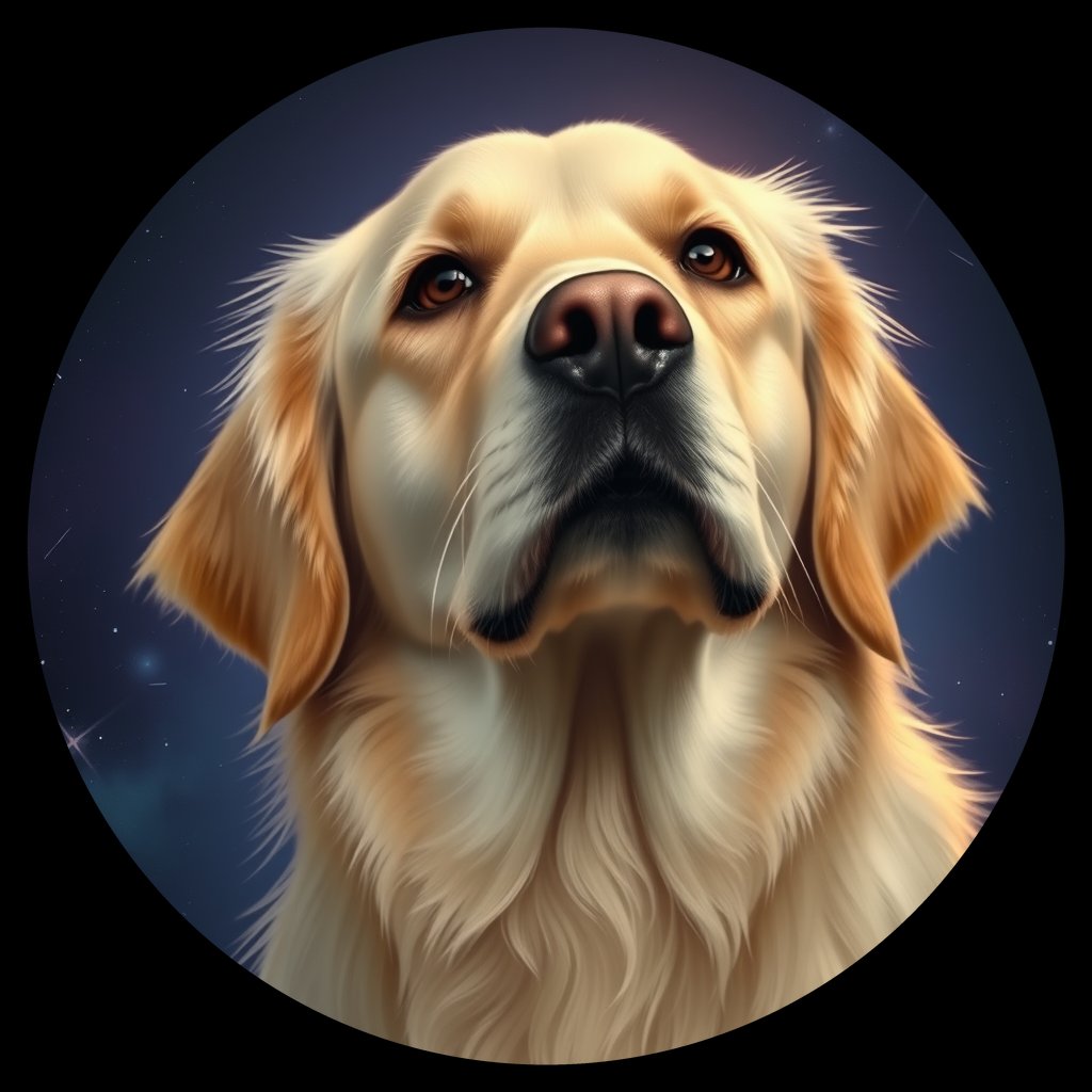 Cosmic medallion portrait of GRLS_grlsIWSP2HWW, a Golden Retriever