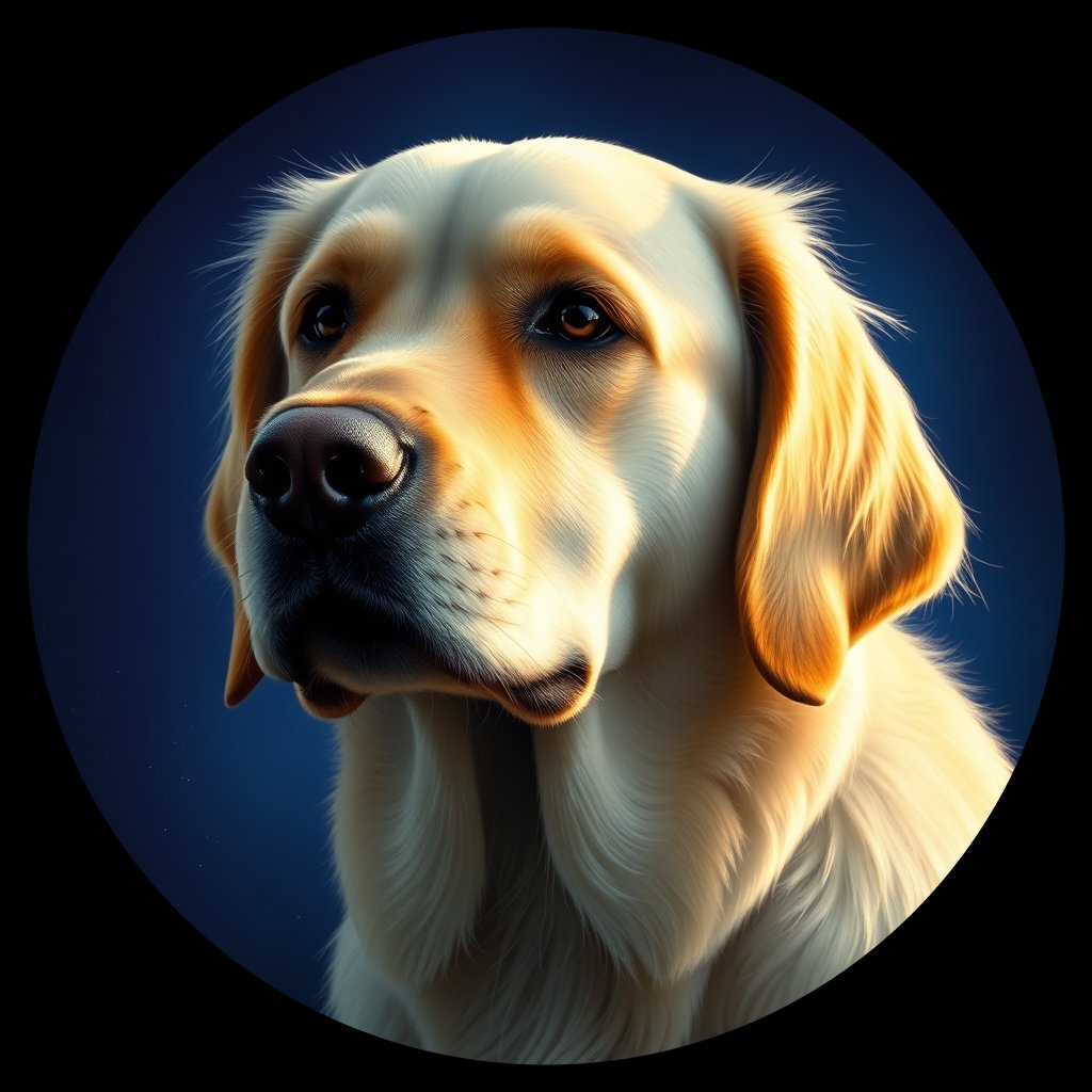 Cosmic medallion portrait of GRLS_grlsIX3S9766, a Golden Retriever