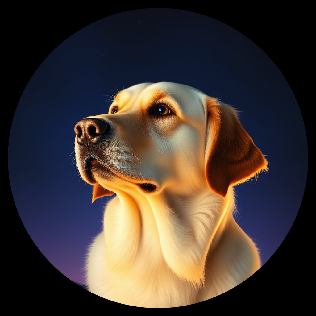 Cosmic medallion portrait of GRLS_grlsIZWU3CCC, a Golden Retriever