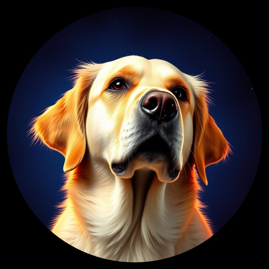 Cosmic medallion portrait of GRLS_grlsJ03PL766, a Golden Retriever