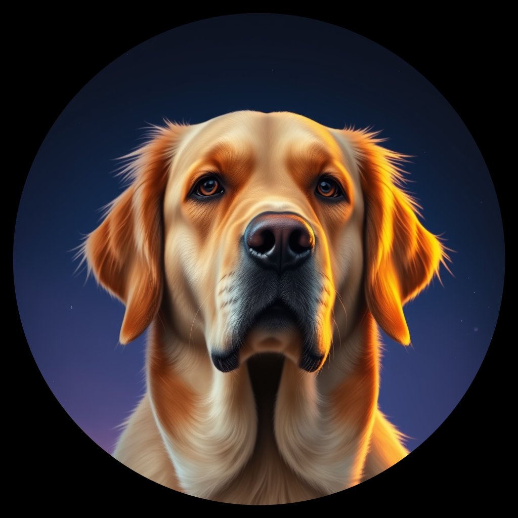 Cosmic medallion portrait of GRLS_grlsJ11ZXF11, a Golden Retriever