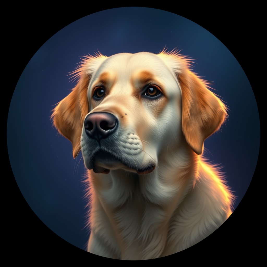 Cosmic medallion portrait of GRLS_grlsJ14DLTFF, a Golden Retriever