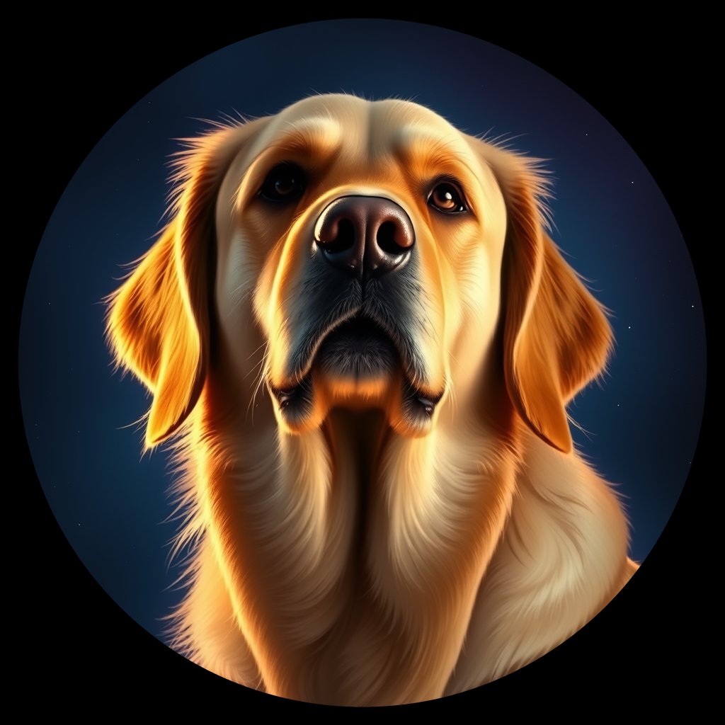 Cosmic medallion portrait of GRLS_grlsJ1MACZ66, a Golden Retriever