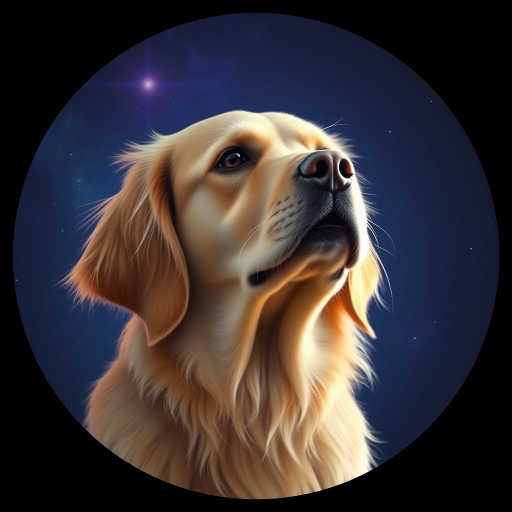 Cosmic medallion portrait of GRLS_grlsJ237EKQQ, a Golden Retriever