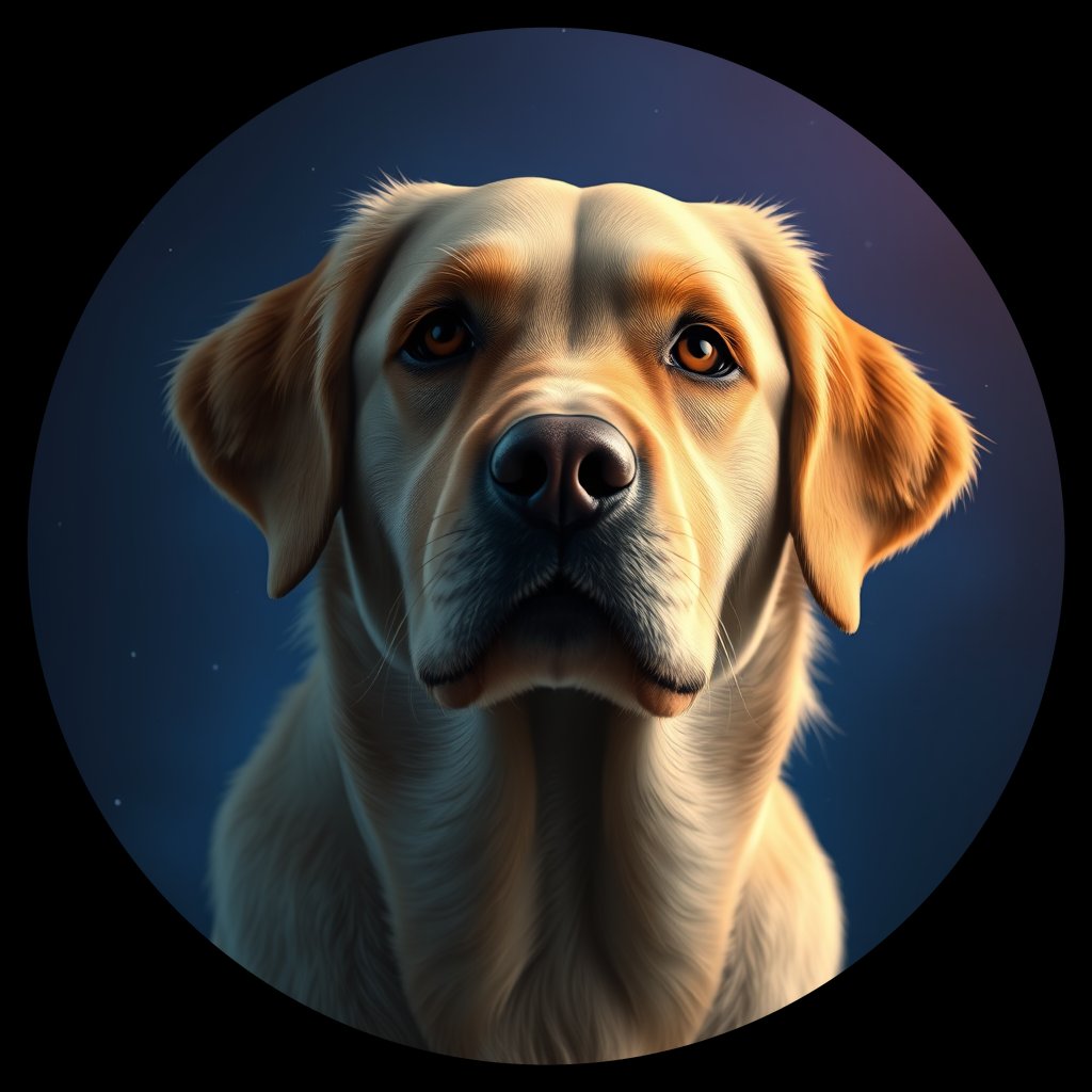 Cosmic medallion portrait of GRLS_grlsJ2N1ZM99, a Golden Retriever