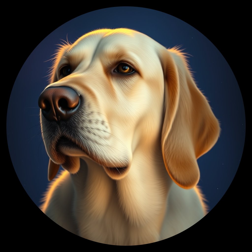 Cosmic medallion portrait of GRLS_grlsJ2YZQMCC, a Golden Retriever