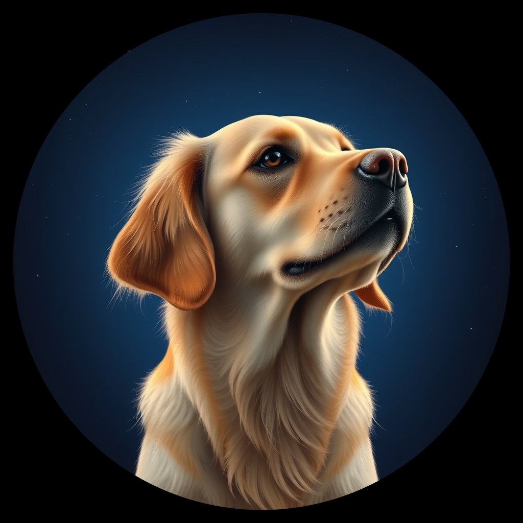 Cosmic medallion portrait of GRLS_grlsJ30U1WBB, a Golden Retriever