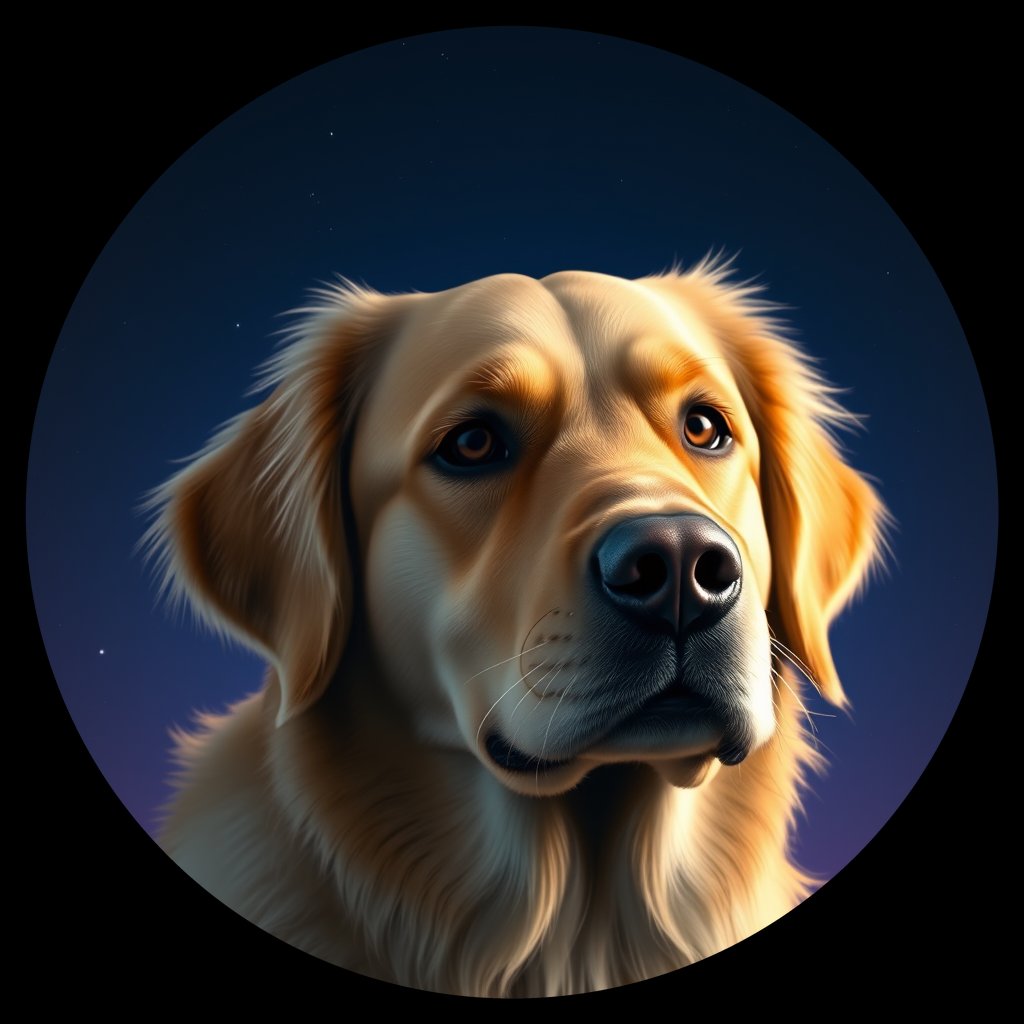 Cosmic medallion portrait of GRLS_grlsJ4RY5O33, a Golden Retriever
