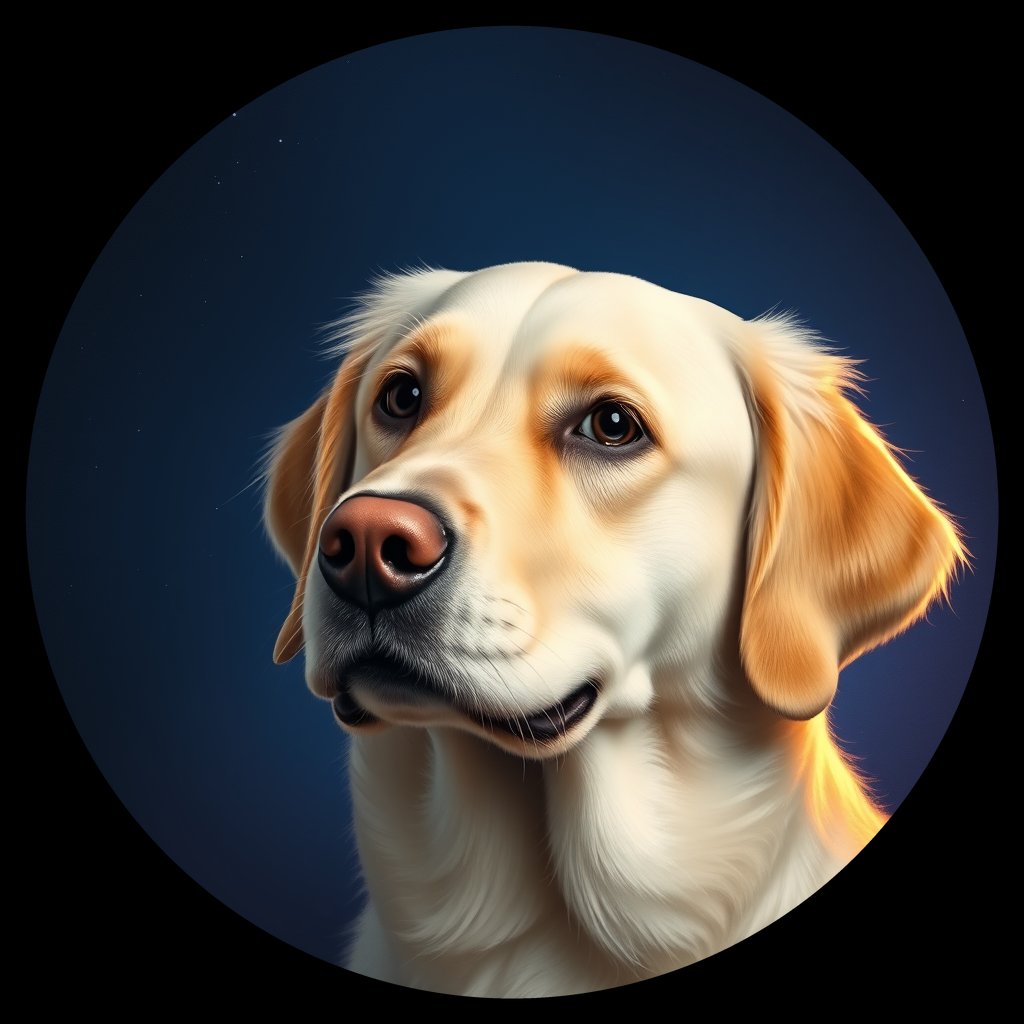 Cosmic medallion portrait of GRLS_grlsJ50F6277, a Golden Retriever