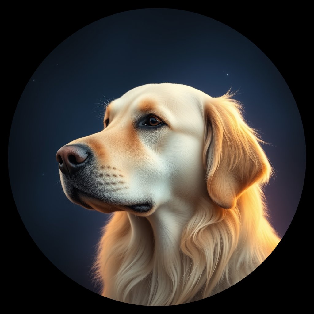 Cosmic medallion portrait of GRLS_grlsJ6C2KJJ, a Golden Retriever