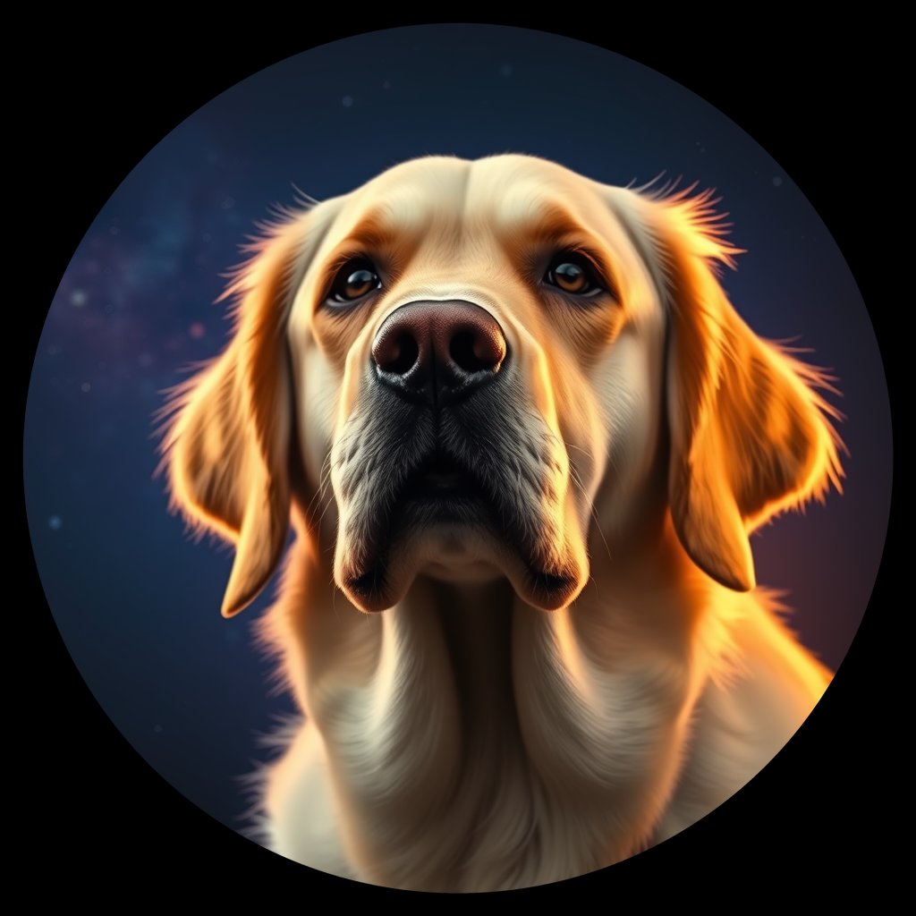 Cosmic medallion portrait of GRLS_grlsJ6NBWSJJ, a Golden Retriever