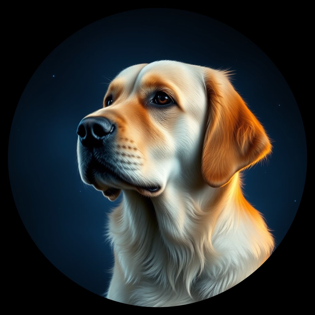 Cosmic medallion portrait of GRLS_grlsJ7IMMOYY, a Golden Retriever