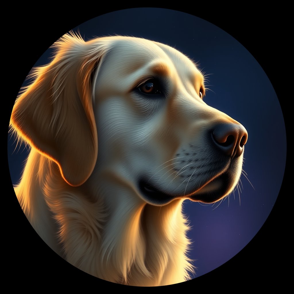 Cosmic medallion portrait of GRLS_grlsJ7RDPHKK, a Golden Retriever